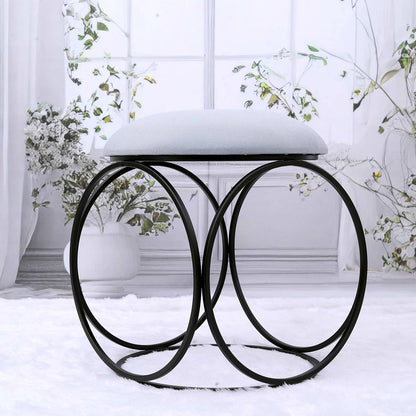 Modern Hexa-Style Matt Black Metal Stool in Grey Cushion