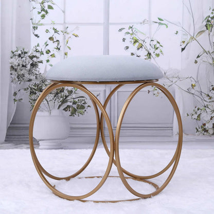 Modern Hexa-Style Golden Metal Stool in Grey Cushion Set of 2
