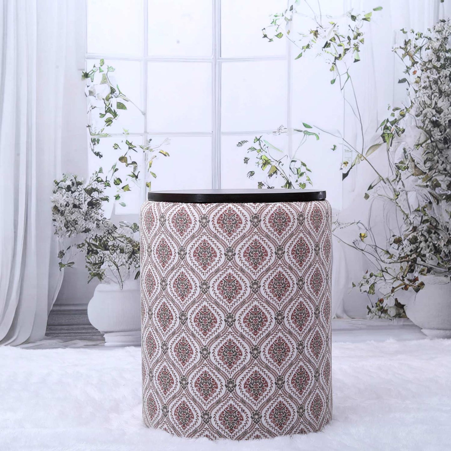 Omni-Functional Screened Storage Ottoman in Maroon and Green Color