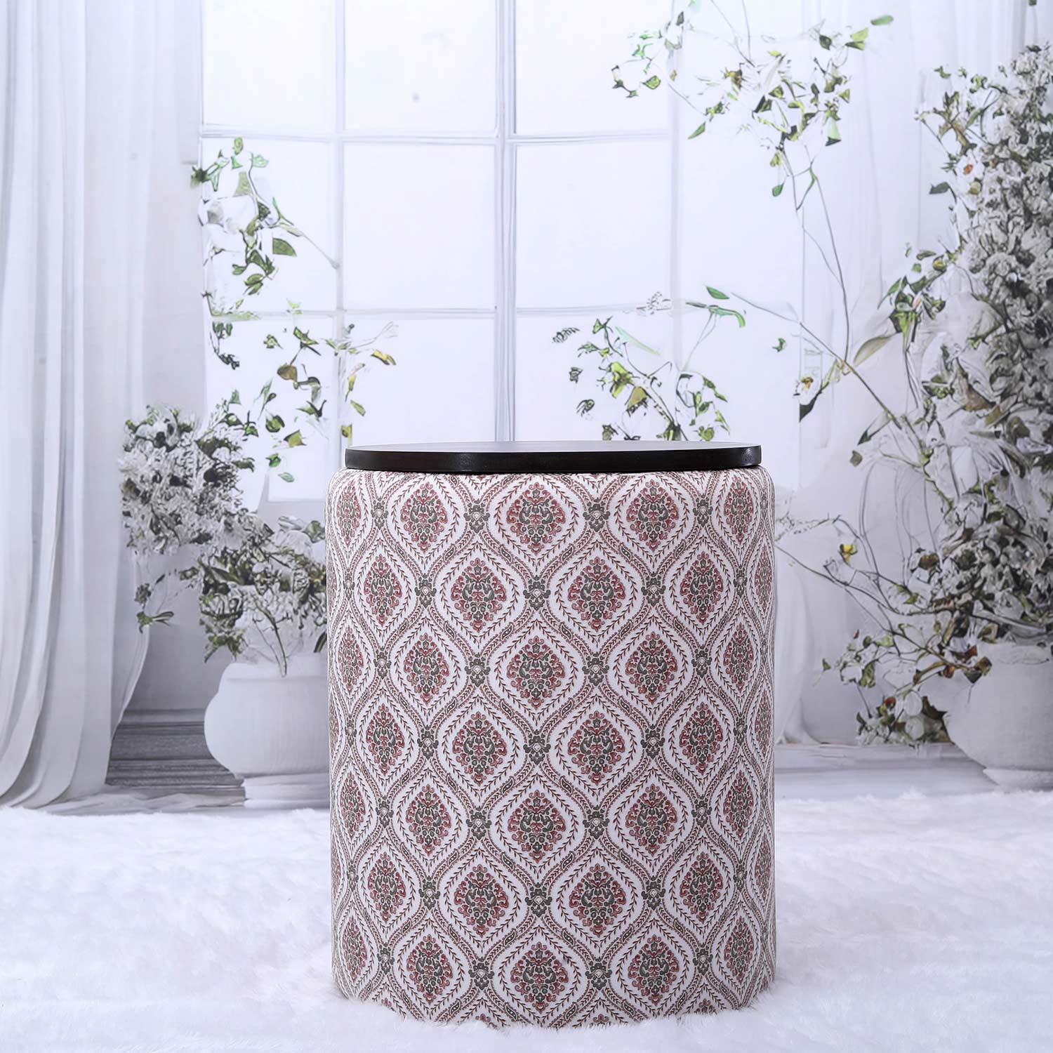 Omni-Functional Screened Storage Ottoman in Maroon and Green Color