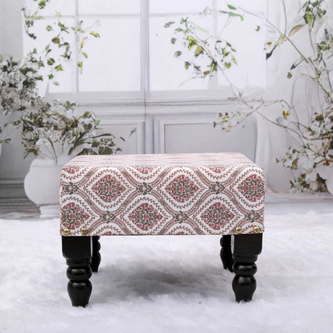 Multifunctional Printed Wooden Footstool in Maroon and Green Color