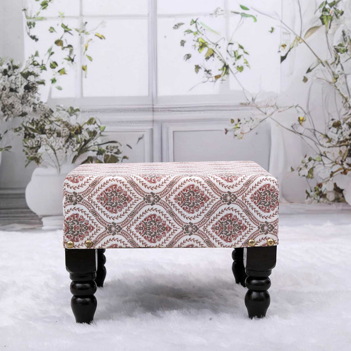 Multifunctional Printed Wooden Footstool in Maroon & Green Color Set of 2