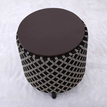 Multifunctional Tetrad Jacquard Wooden Footstool in Black Color Set of 2