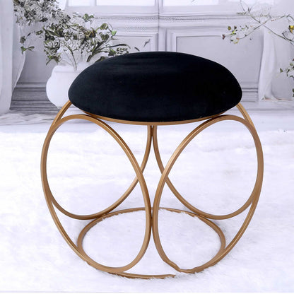 Modern Hexa-Style Golden Metal Stool in Black Cushion