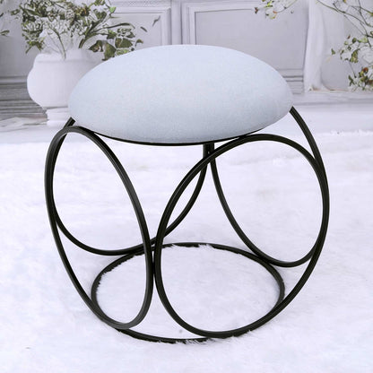 Modern Hexa-Style Matt Black Metal Stool in Grey Cushion Set of 2