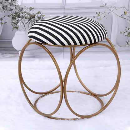 Modern Hexa-Style Golden Metal Stool in Black &amp; White Stripe Set of 2