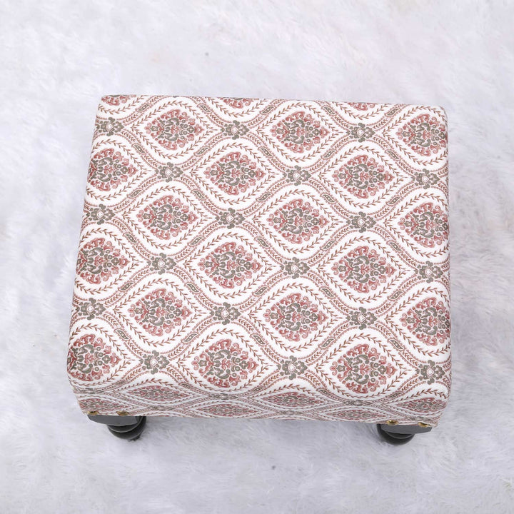 Multifunctional Printed Wooden Footstool in Maroon and Green Color