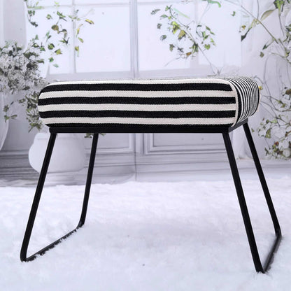 Classy and Compact Matt Black Metal Stool in Black &amp; White Stripe