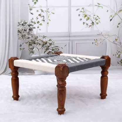 Retro Maachi Style Sheesham Chowki in Grey Color Hand Cane