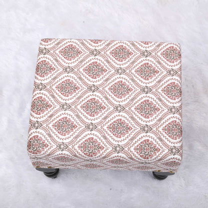 Multifunctional Printed Wooden Footstool in Maroon & Green Color Set of 2