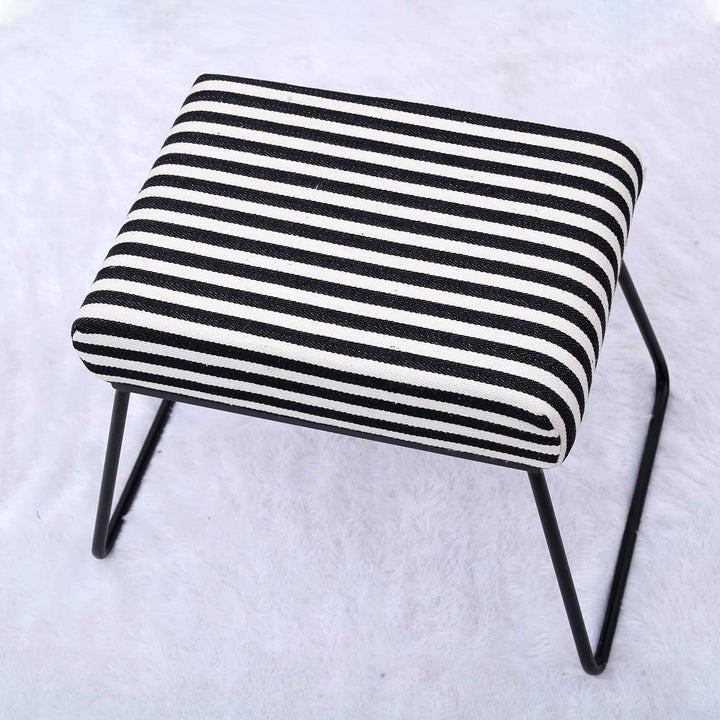 Classy and Compact Matt Black Metal Stool in Black & White Stripe Set of 2