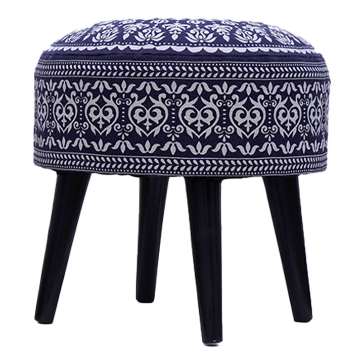 Mandala Wooden Ottoman in Blue Color Set of 1