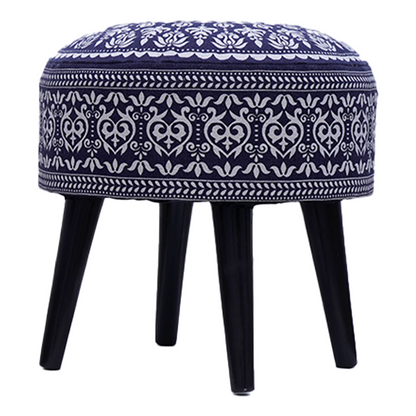 Mandala Wooden Ottoman in Blue Color Set of 1