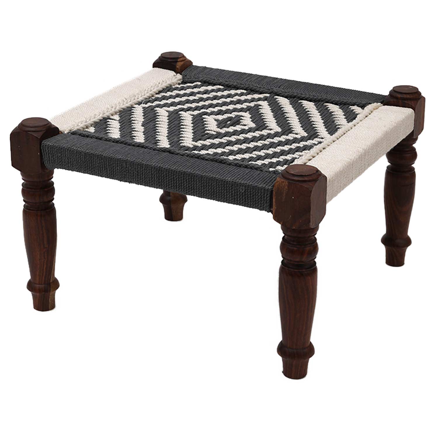Retro Maachi Style Sheesham Chowki in Grey Color Hand Cane