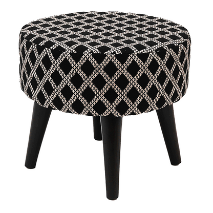 Contemporary Tetrad Jacquard Wooden Tuffet in Black Color