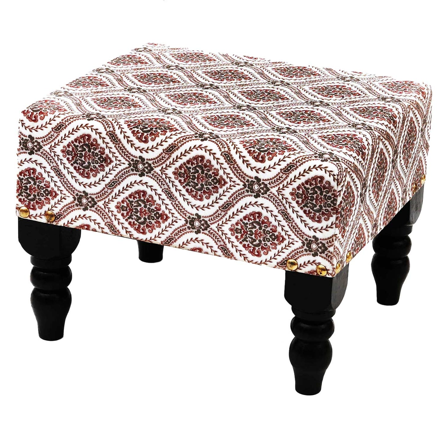 Multifunctional Printed Wooden Footstool in Maroon & Green Color Set of 2