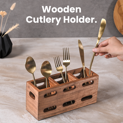 Greetwood Ventilated Wooden Cutlery Holder for Kitchen