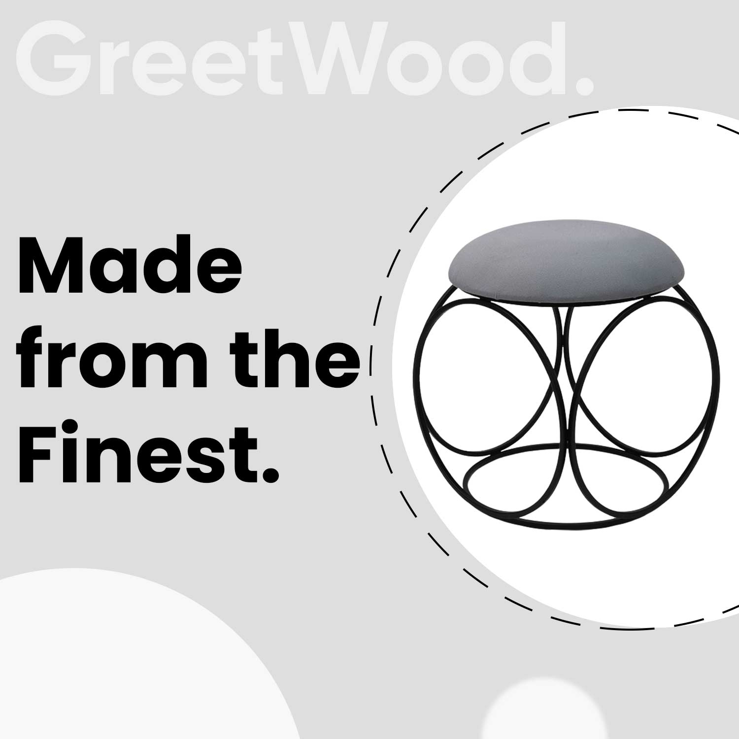 Modern Hexa-Style Matt Black Metal Stool in Grey Cushion