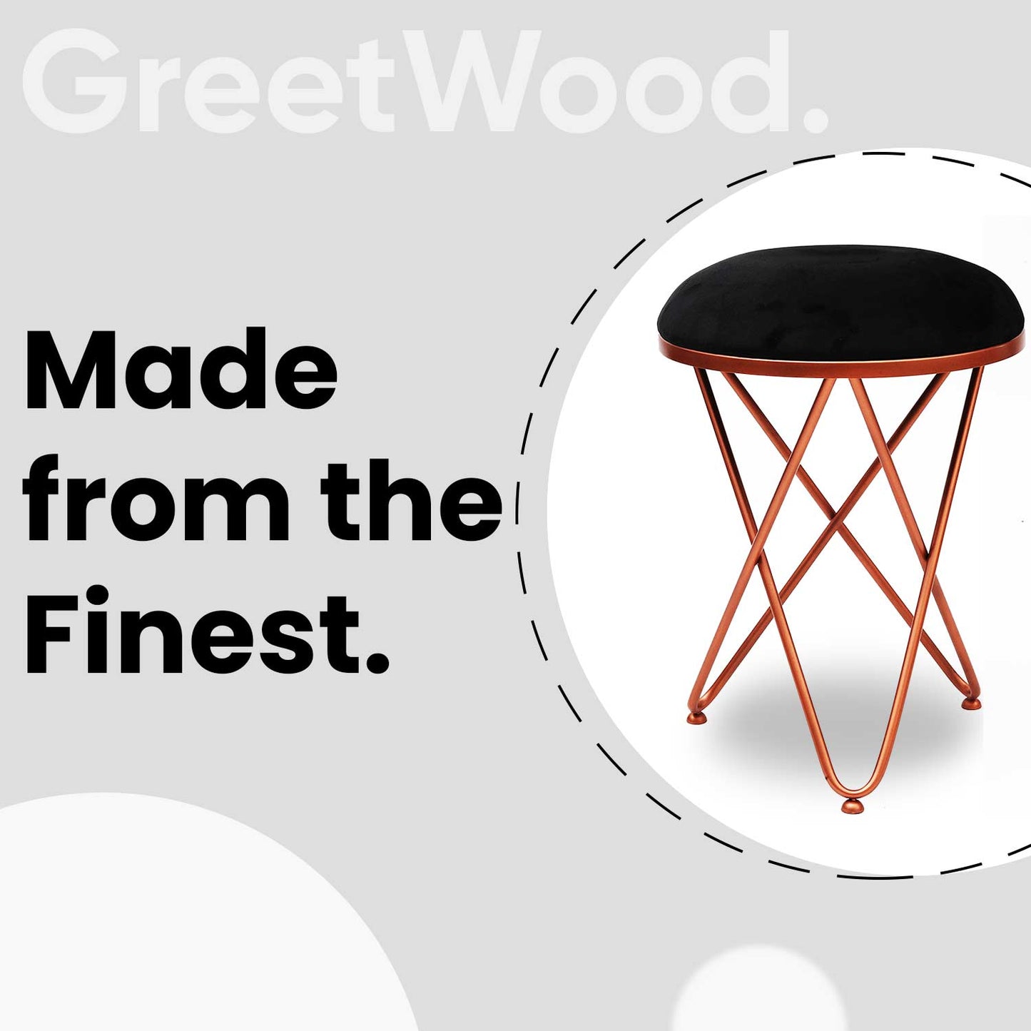 Ultra-modern Cross Leg Rose Gold Metal Stool in Black Cushion Set of 2