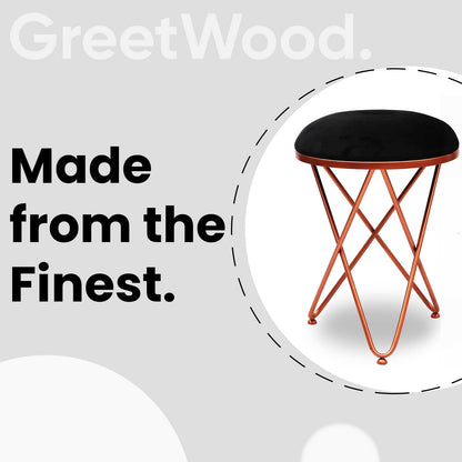 Ultra-modern Cross Leg Rose Gold Metal Stool in Black Cushion Set of 2