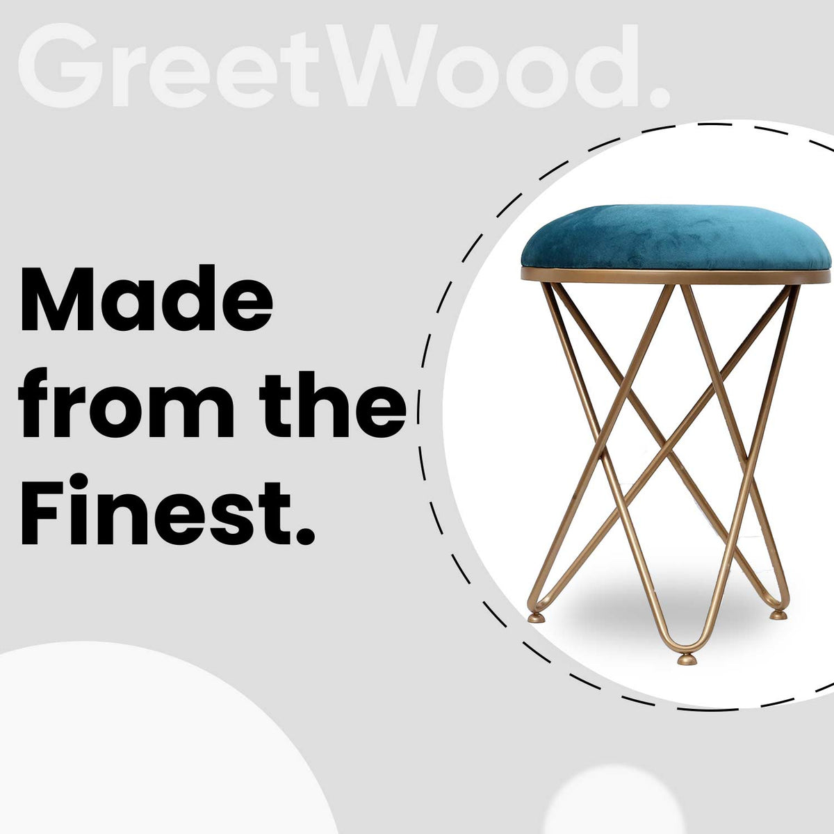 Ultra-modern Cross Leg Golden Metal Stool in Teal Blue Cushion Set of 2