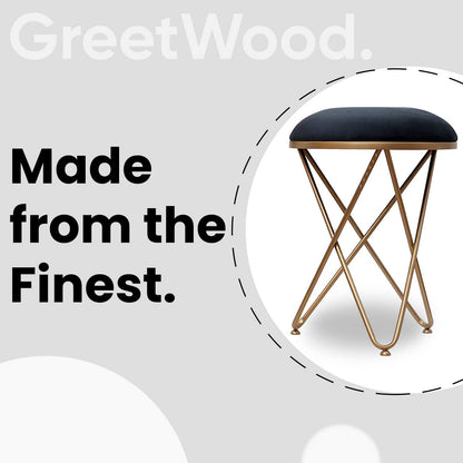 Ultra-modern Cross Leg Golden Metal Stool in Black Cushion Set of 2