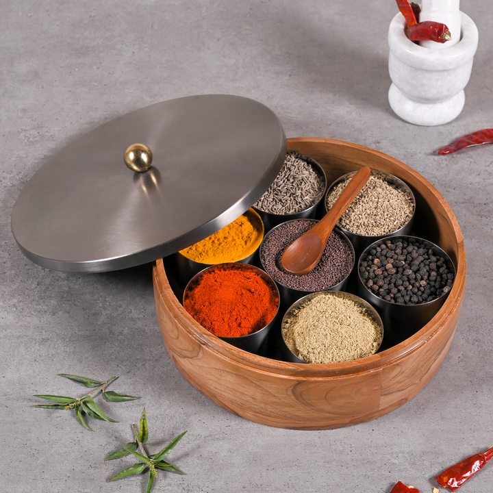 Greetwood GunMetal Plane Wooden Masala Box for Kitchen