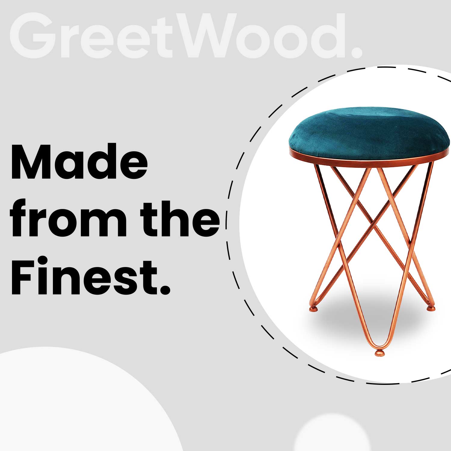 Ultra-modern Cross Leg Rose Gold Metal Stool in Teal Blue Cushion Set of 2