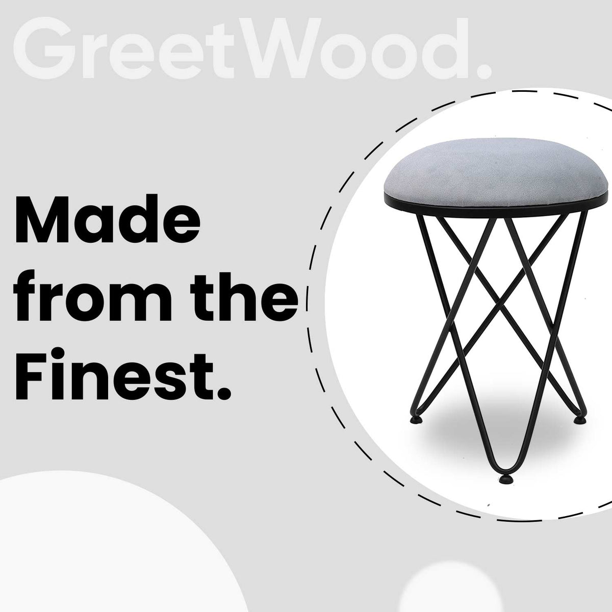Ultra-modern Cross Leg Matt Black Metal Stool in Grey Cushion Set of 2
