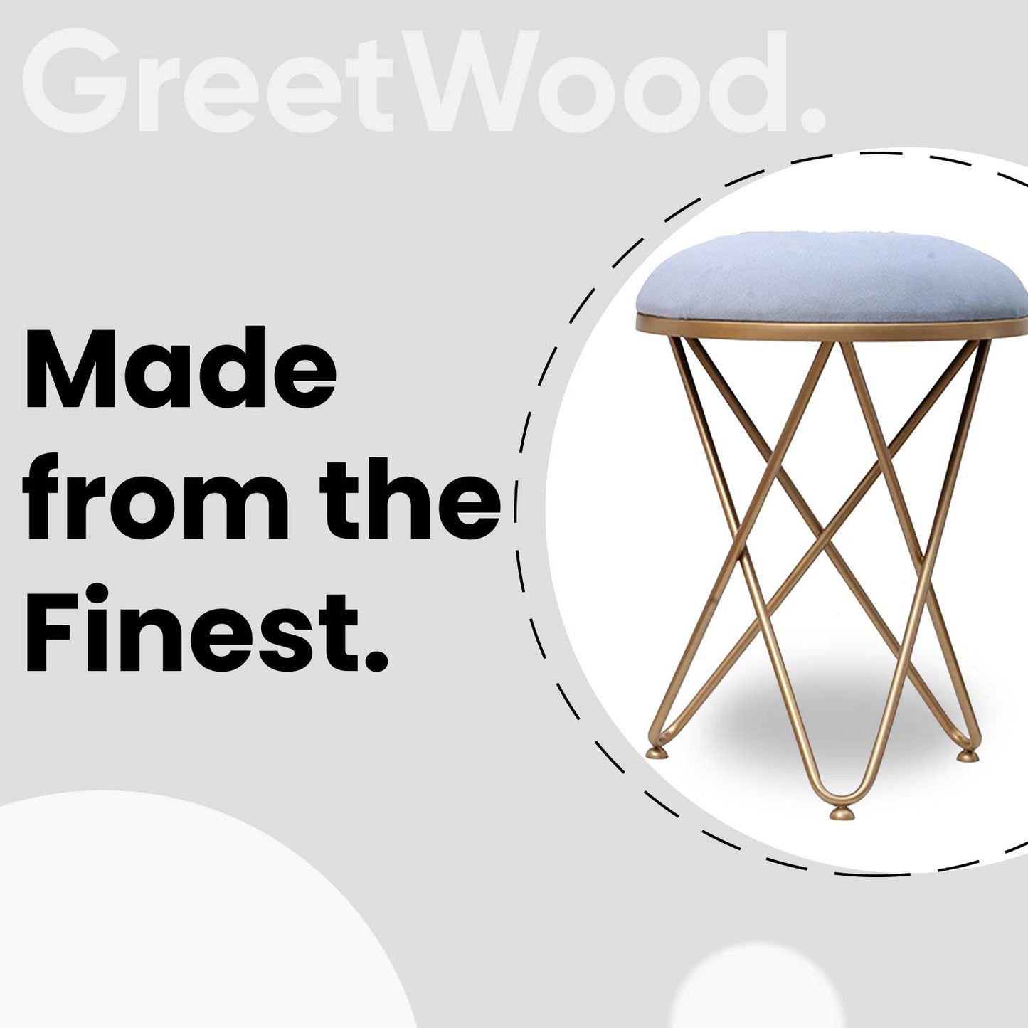 Ultra-modern Cross Leg Golden Metal Stool in Grey Cushion