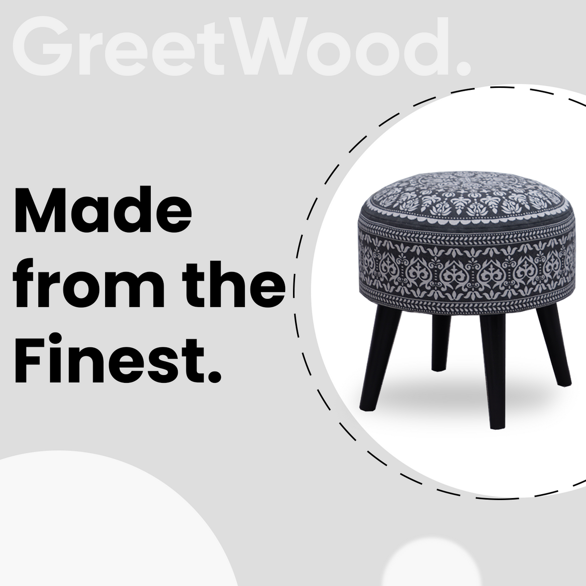 Mandala Wooden Ottoman in Gray Color Set of 1