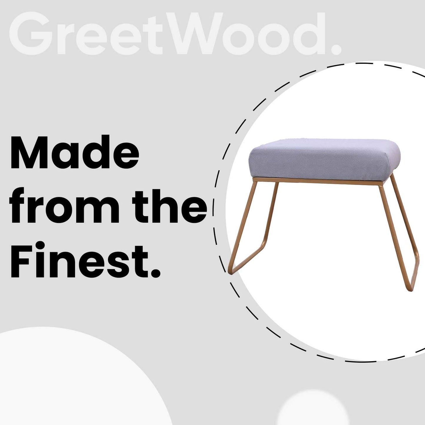 Classy and Compact Golden Metal Stool in Grey Cushion