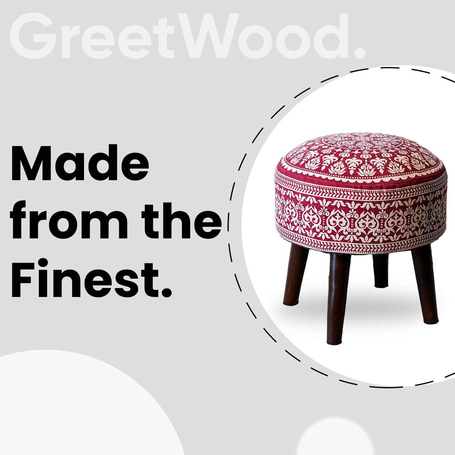 Mandala Wooden Ottoman in Cherry Red Color Set of 2