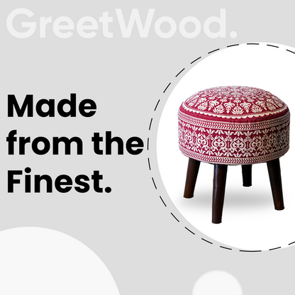 Mandala Wooden Ottoman in Cherry Red Color Set of 2