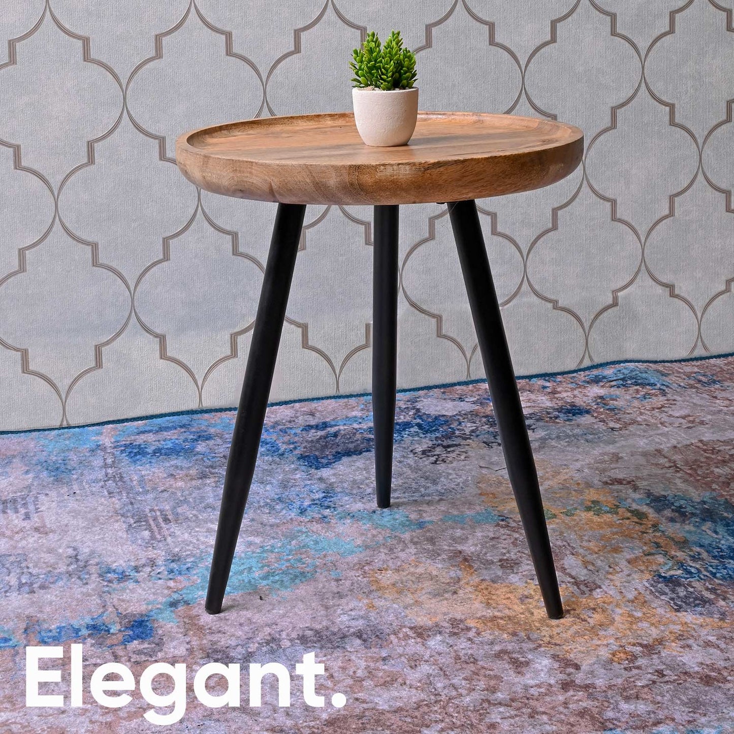 Natural Small Mango Wood & Metal Side Table