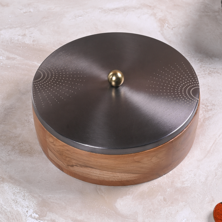 Greetwood GunMetal SunRays Wooden Masala Box for Kitchen
