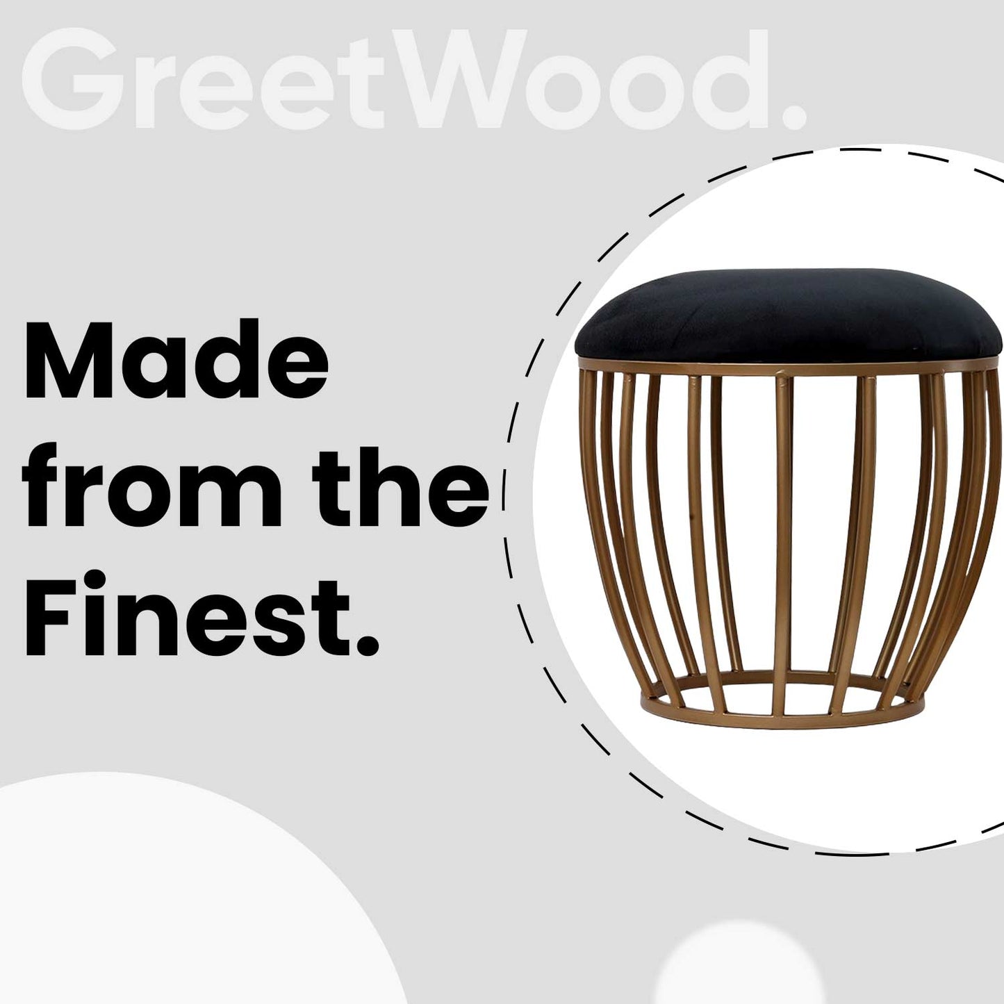 Classic Cage-Style Golden Metal Stool in Black Cushion Set of 2