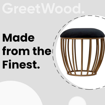Classic Cage-Style Golden Metal Stool in Black Cushion Set of 2