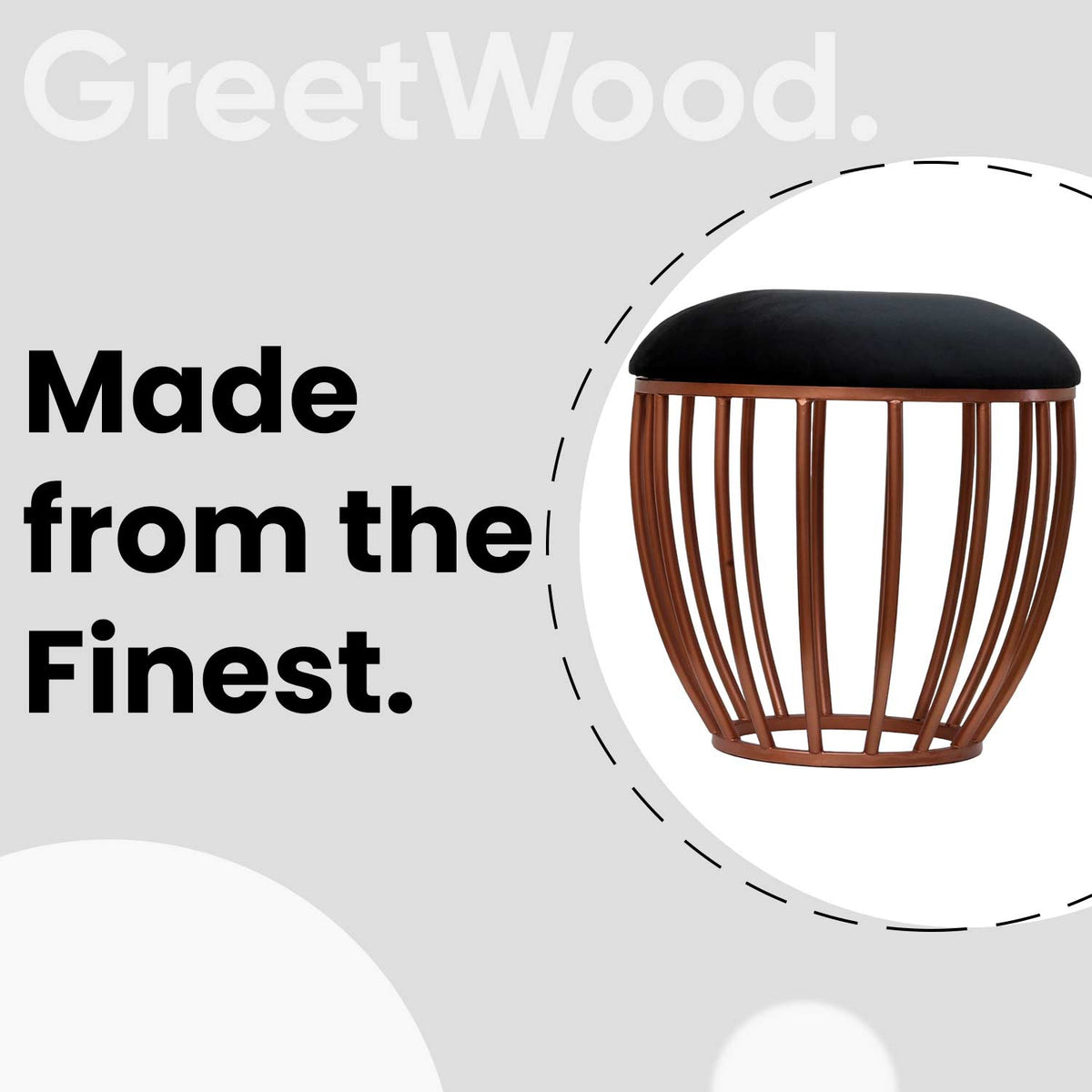 Classic Cage-Style Rose Gold Metal Stool in Black Cushion Set of 2