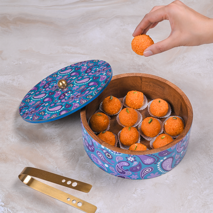 Greetwood Purple Printed Wooden Chapati Box for Kitchen