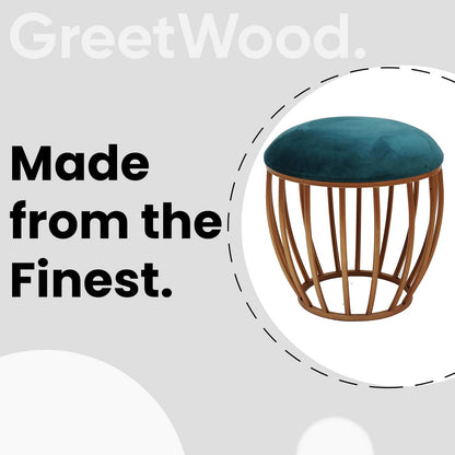 Classic Cage-Style Golden Metal Stool in Teal Blue Cushion Set of 2