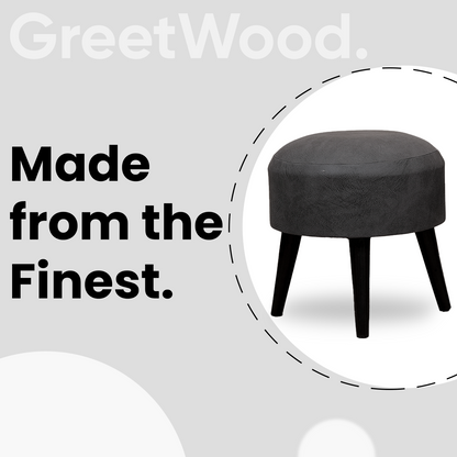 Contemporary Leather Wooden Tuffet in Grey Color Set of 2