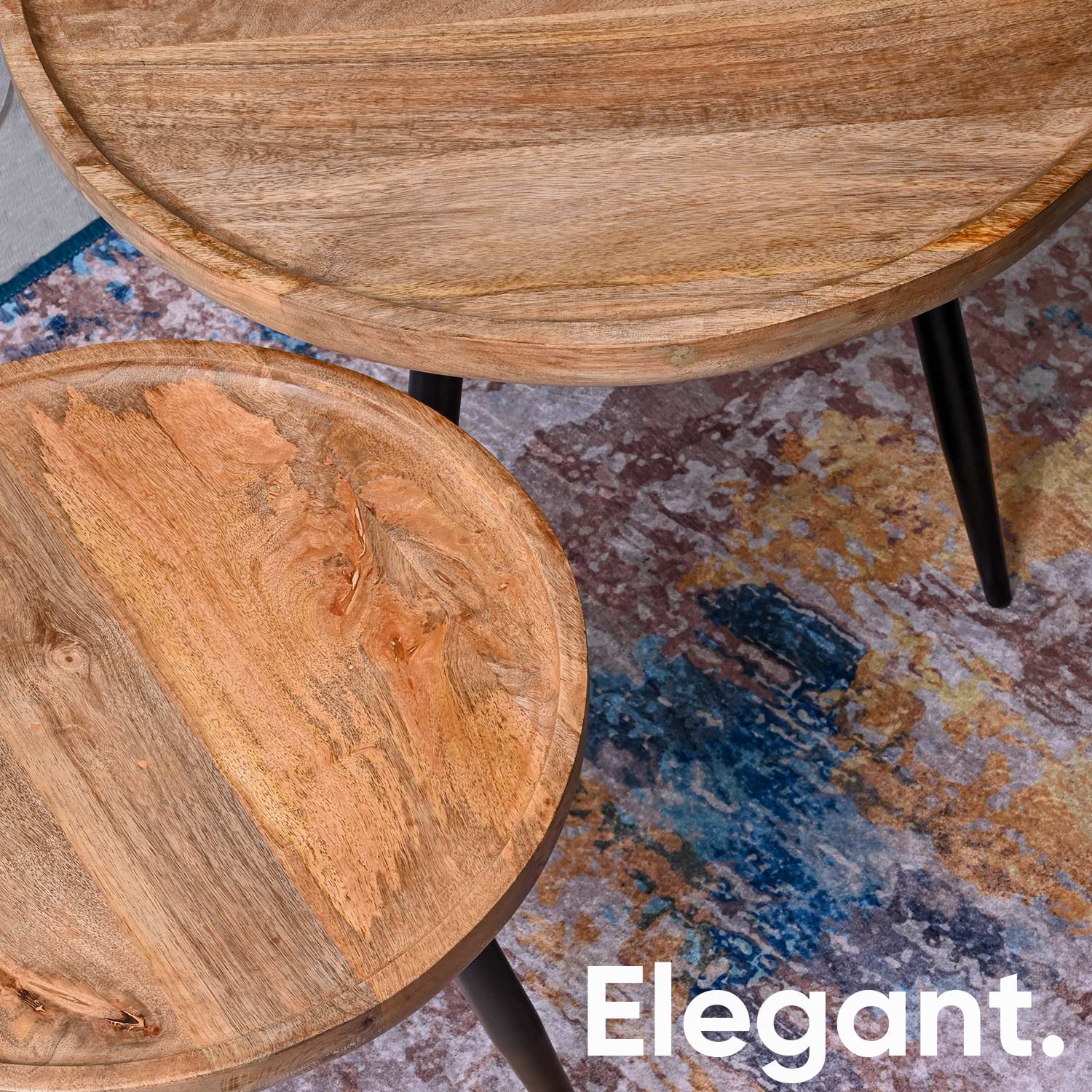 Natural Pair Mango Wood & Metal Side Table