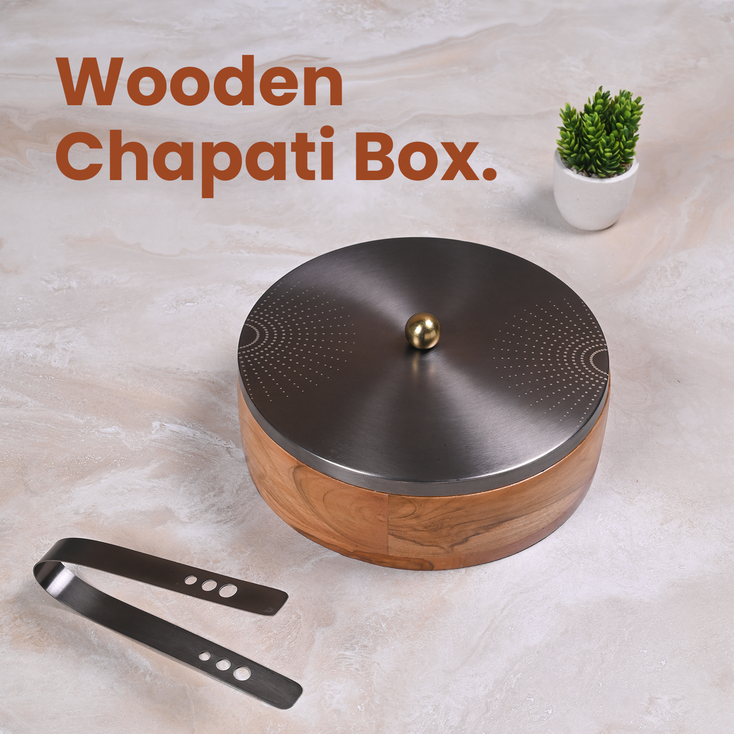 Greetwood GunMetal SunRays Wooden Chapati Box for Kitchen