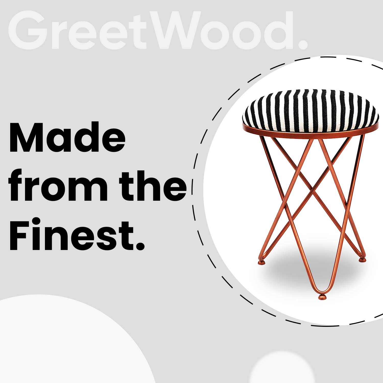 Ultra-modern Cross Leg Rose Gold Metal Stool in Black &amp; White Stripe