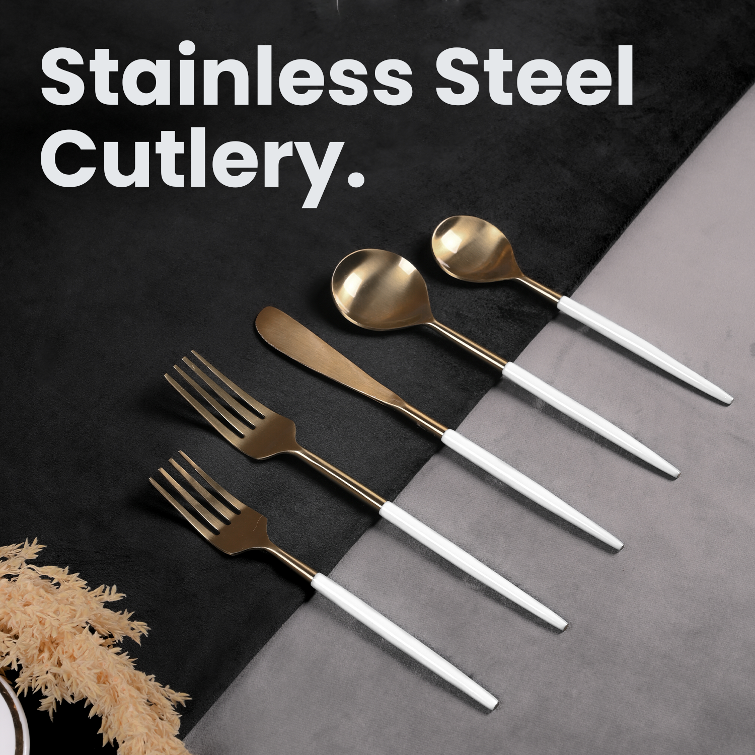 Greetwood Enamel Stainless Steel Cutlery Set for Dining Table in White