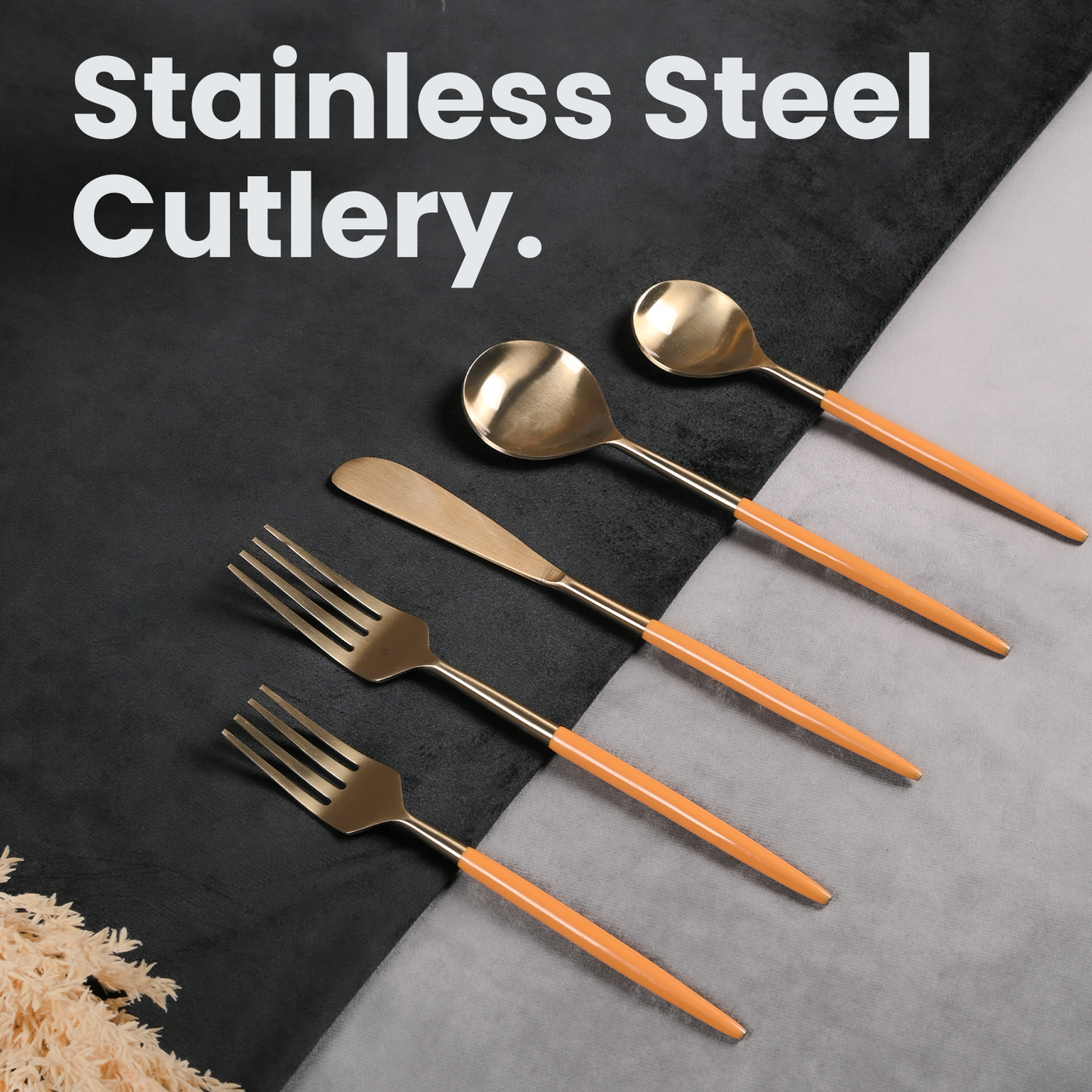 Greetwood Enamel Stainless Steel Cutlery Set for Dining Table in Tangerine