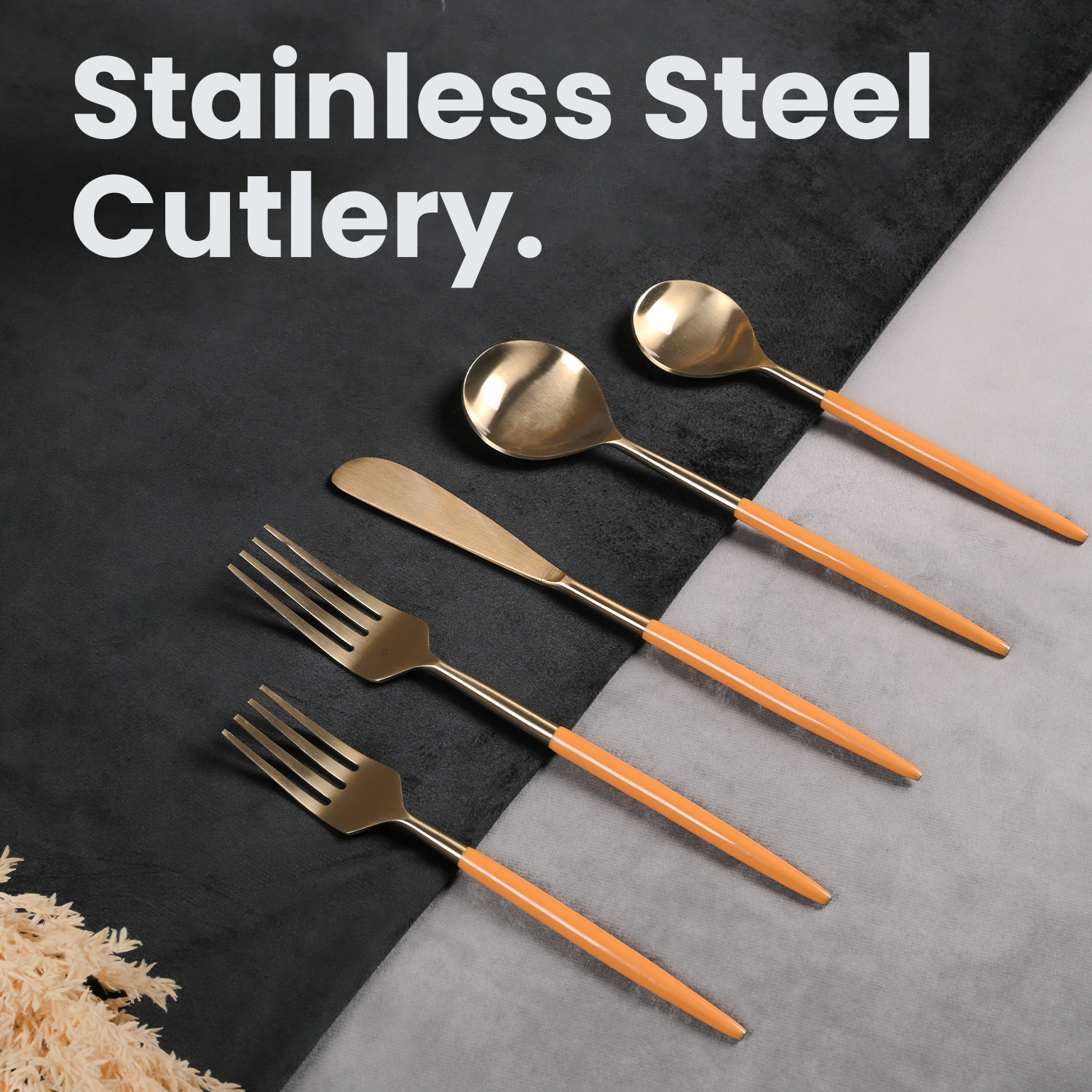 Greetwood Enamel Stainless Steel Cutlery Set for Dining Table in Tangerine