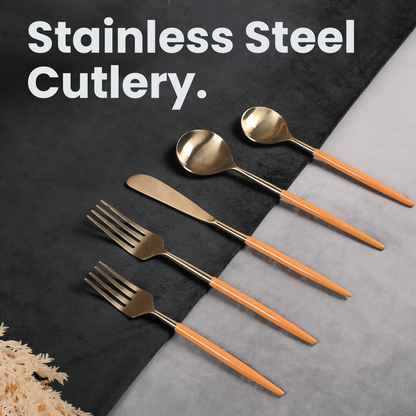 Greetwood Enamel Stainless Steel Cutlery Set for Dining Table in Tangerine