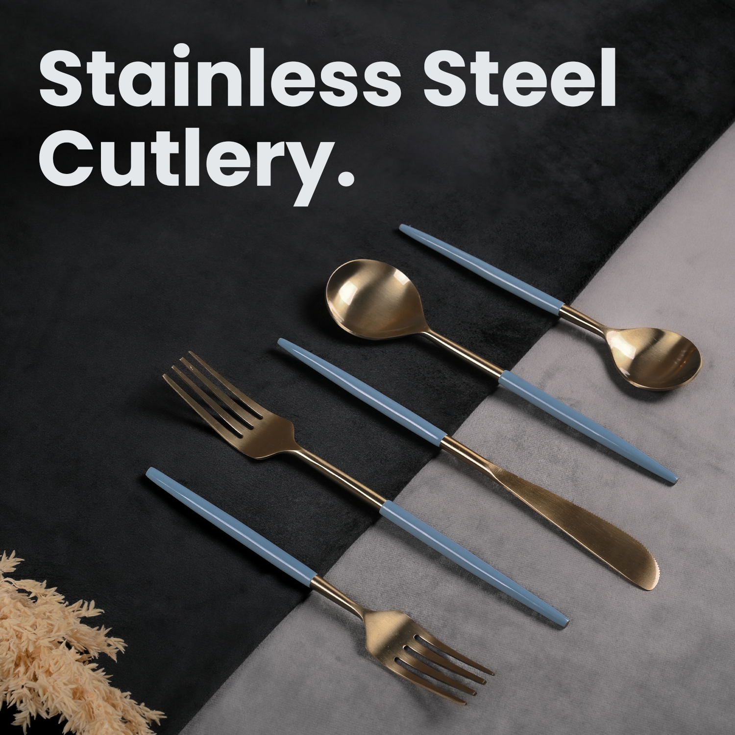 Greetwood Enamel Stainless Steel Cutlery Set for Dining Table in Blue